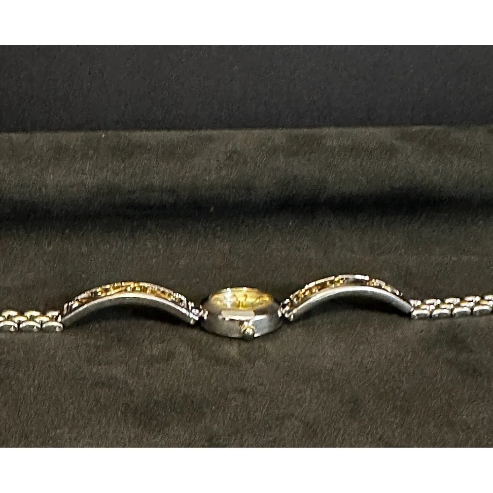 LA Express Bangle Watch Womens OS Silver‎ Gold Two Tone Diamond Quartz Elegant